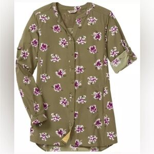 Duluth Trading Co. Women Green Floral Sidewinder Vented Tunic Top Size 1X